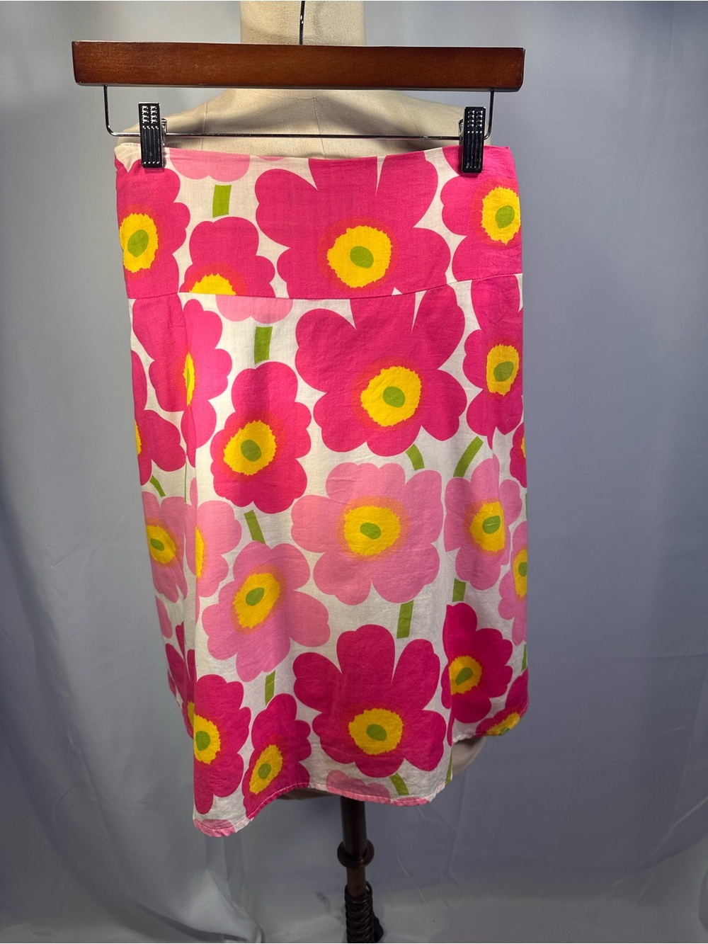 Marimekko Bright Pink Floral A-Line Skirt